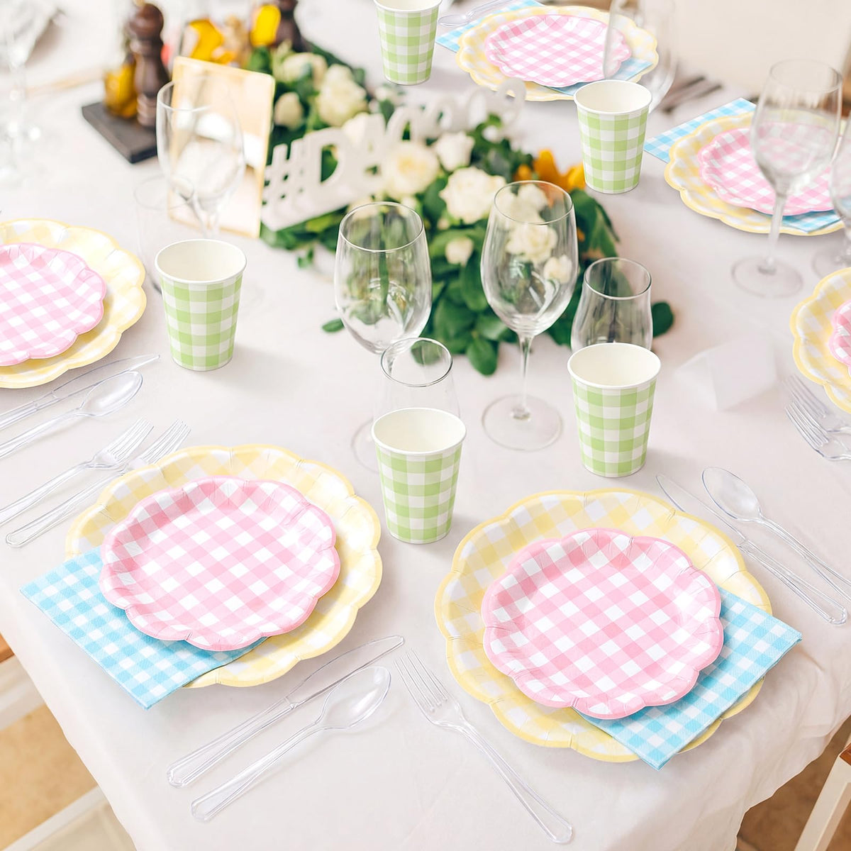 FillTouch pastel gingham decor setup for baby showers and picnics