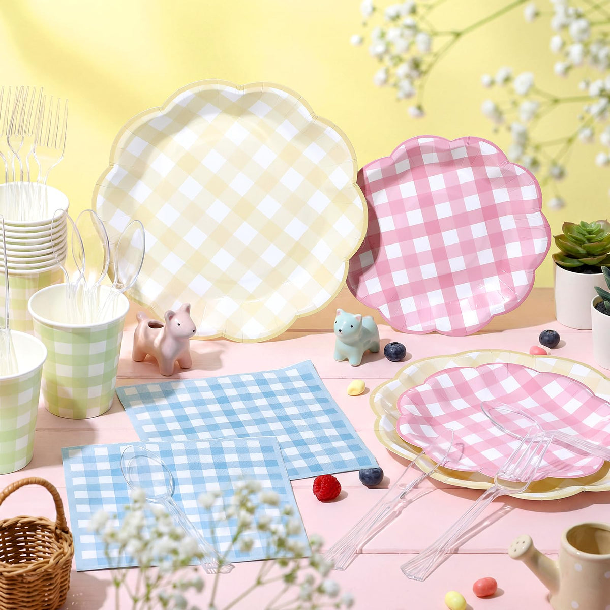 FillTouch pastel gingham blue napkins add soft color to table decor