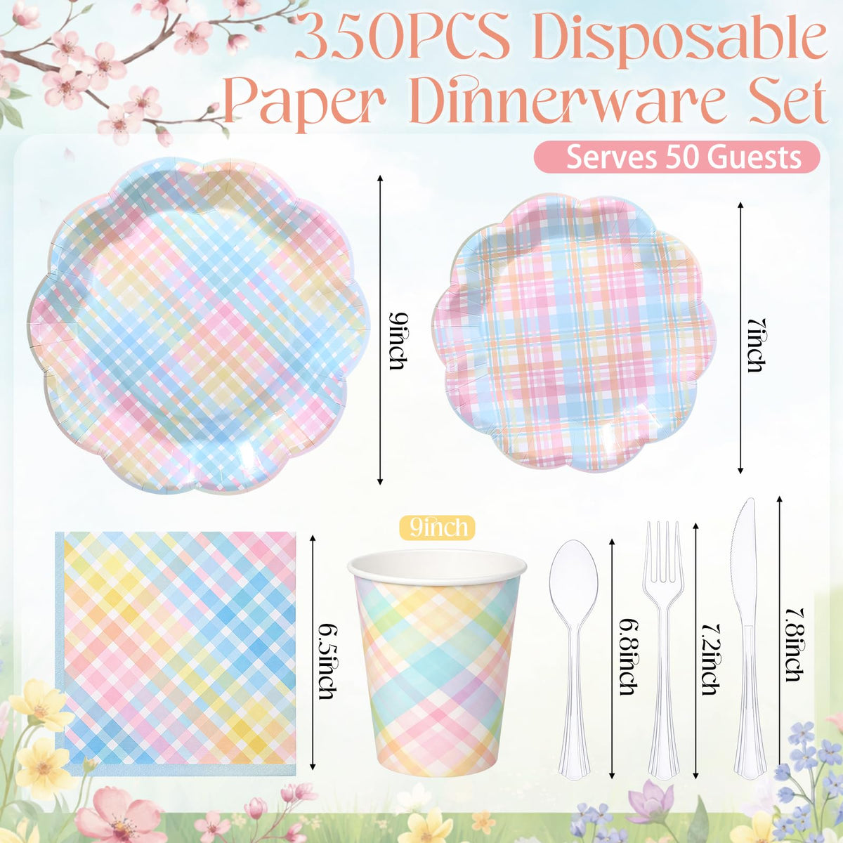 FillTouch pastel gingham 9in plates ideal for main courses at Easter gatherings.