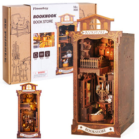 Fimeetoy Book Nook Kit front view with warm shelf decor inspiration