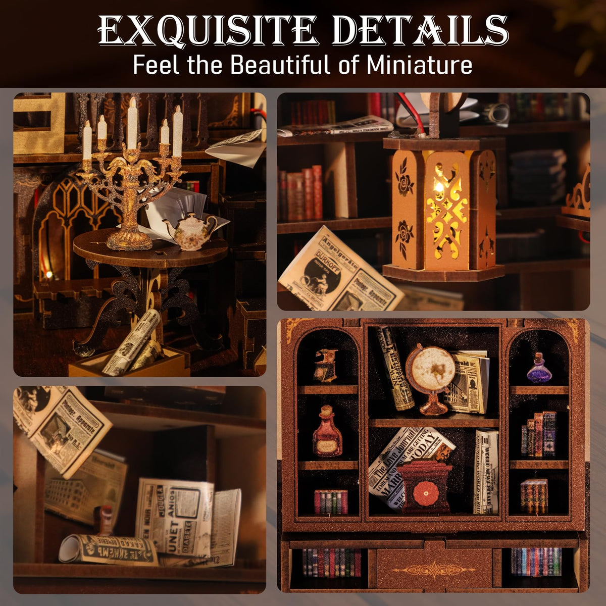 Fimeetoy Book Nook Kit lit interior for cozy shelf ambiance