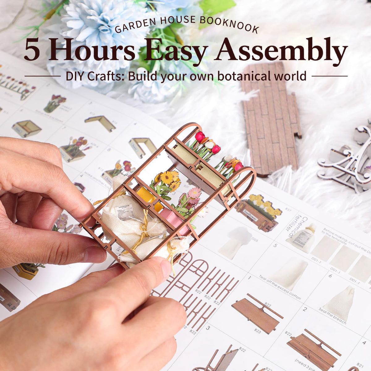 Fimeetoy miniature house kit features wooden components for durability.