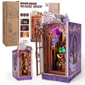 Fimeetoy Glow in the Dark Book Nook Kit with LED lighting brightens shelves.