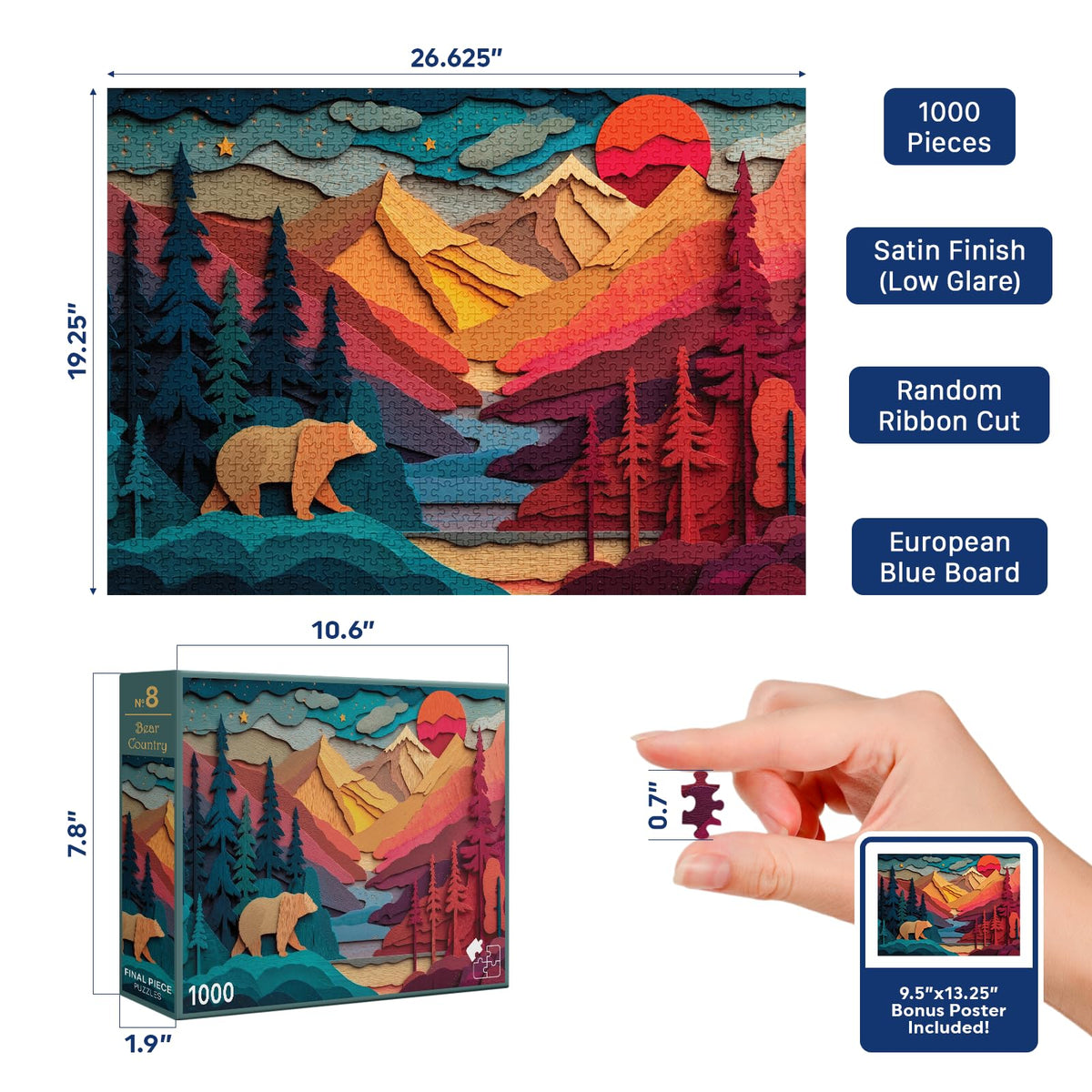 Final Piece Puzzles Bear Country ribbon-cut edges provide satisfying piece-snapping fit
