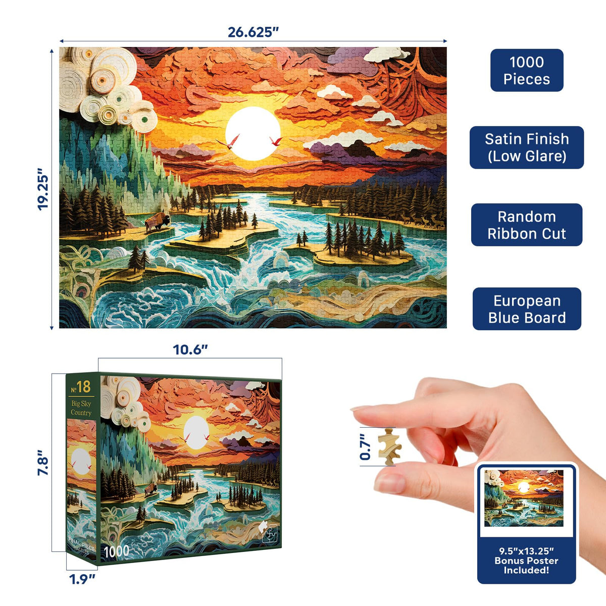Final Piece Puzzles Big Sky Country finished puzzle showing vibrant colors ready to frame