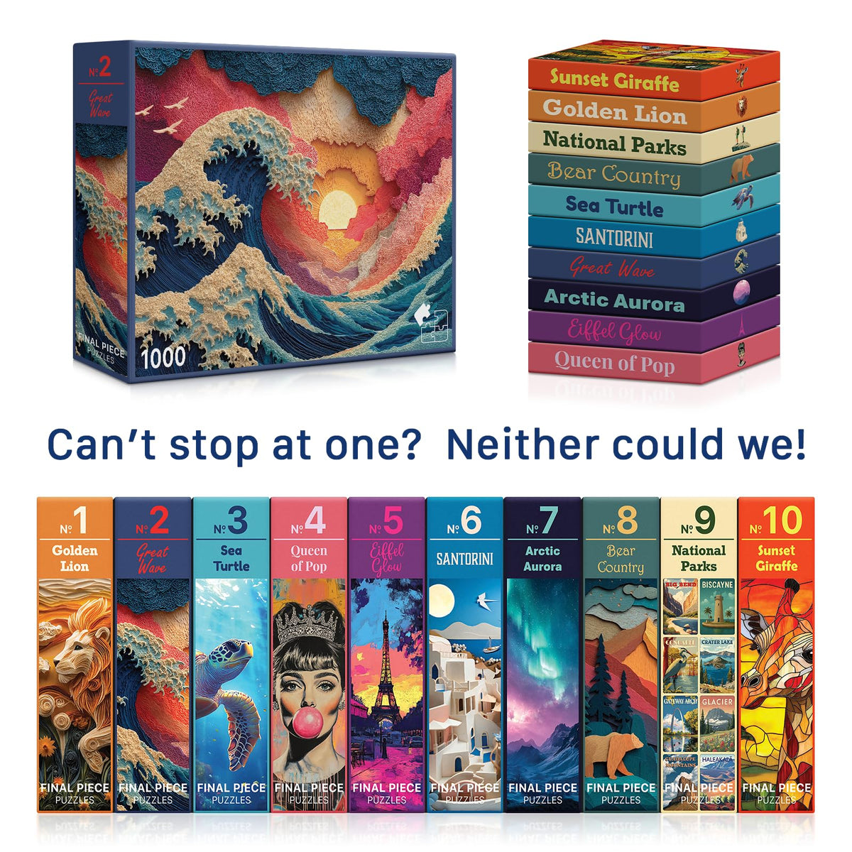 Final Piece Puzzles Great Wave blue-board technology closeup highlighted sturdy edges.