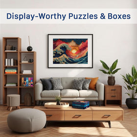 Final Piece Puzzles Great Wave display-box showing artful packaging for shelf display.