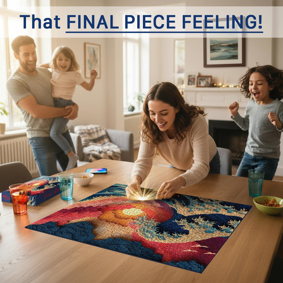 Final Piece Puzzles Great Wave finished size 19.25 inches by 26.625 inches for framing.