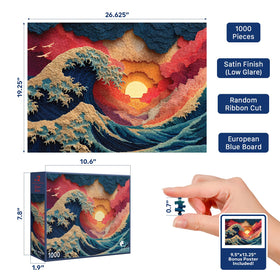 Final Piece Puzzles Great Wave satin low-glare finish closeup emphasizing vibrant color.