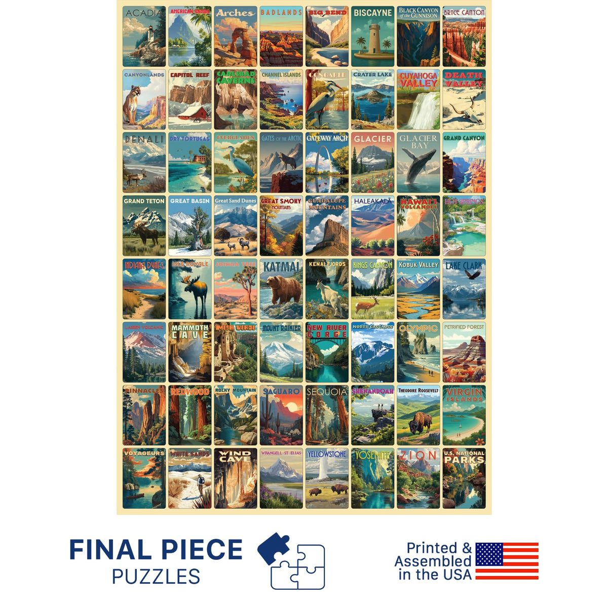 Final Piece Puzzles National Parks poster included to guide sorting during assembly
