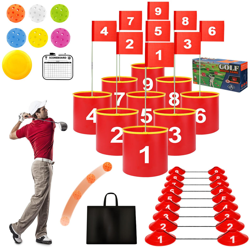 FINCOME Golf Yard Bucket nine-hole setup for backyard practice