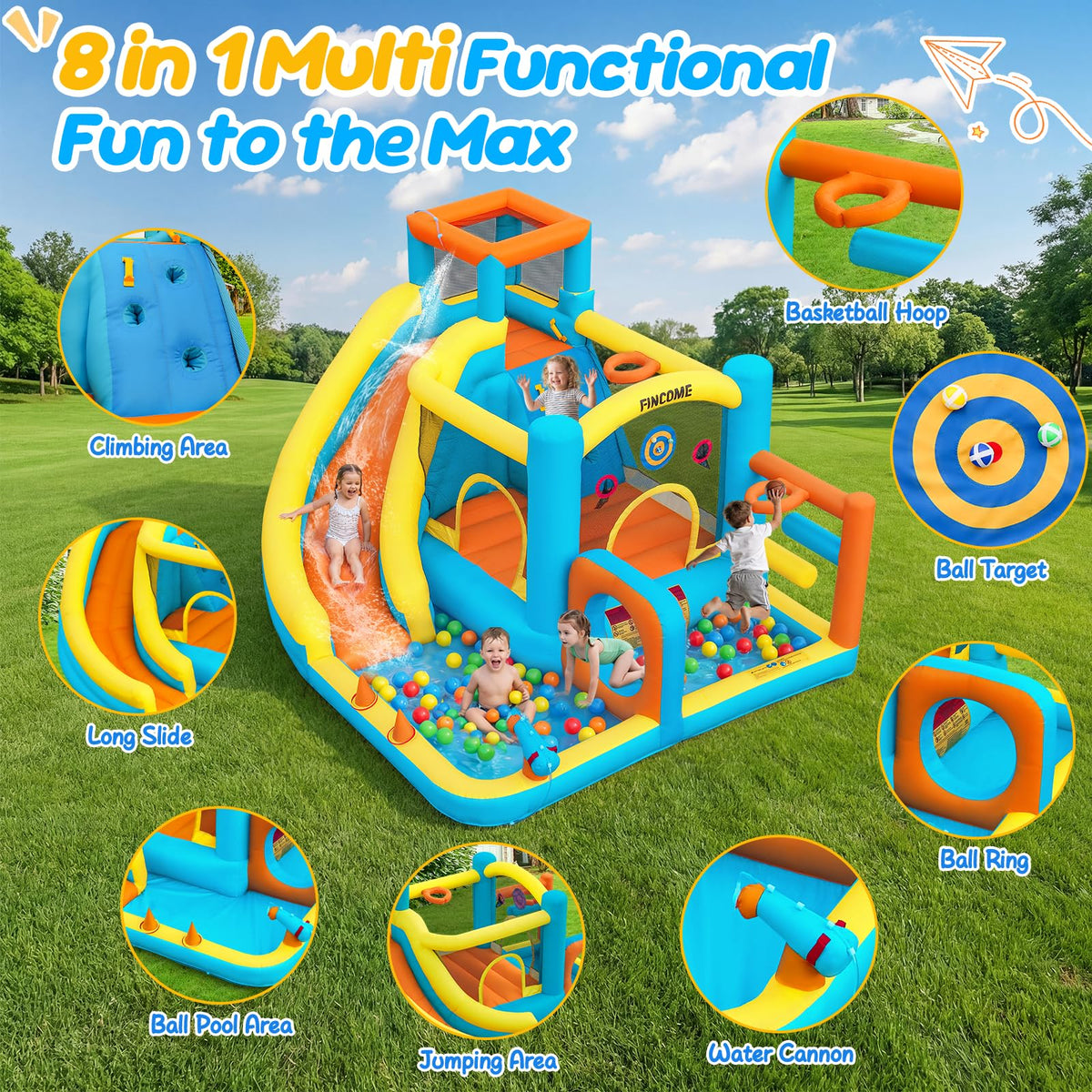 FINCOME inflatable bounce house kids climbing wall in action promotes active play
