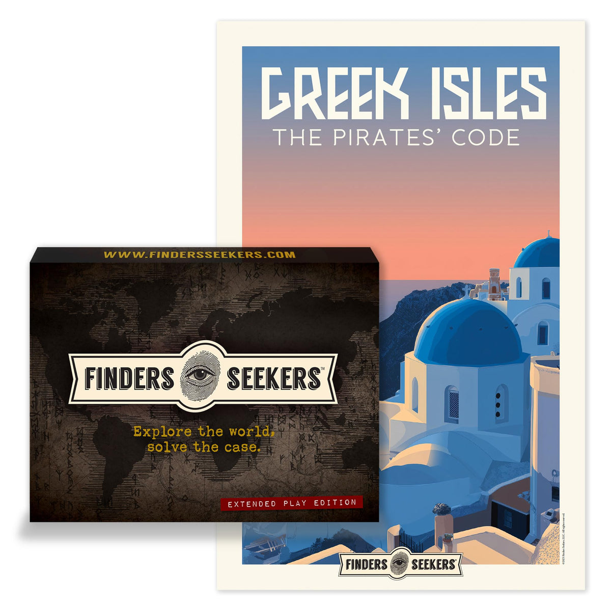 Finders Seekers Greek Isles Pirates Code cover with treasure map for exciting game night
