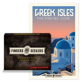 Finders Seekers Greek Isles Pirates Code cover with treasure map for exciting game night