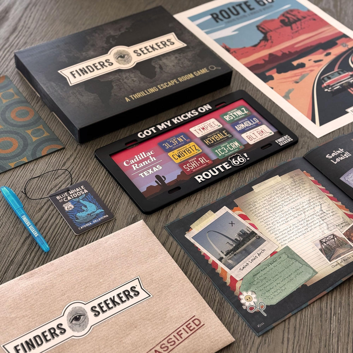 Finders Seekers Route 66 game night setup, easy to start