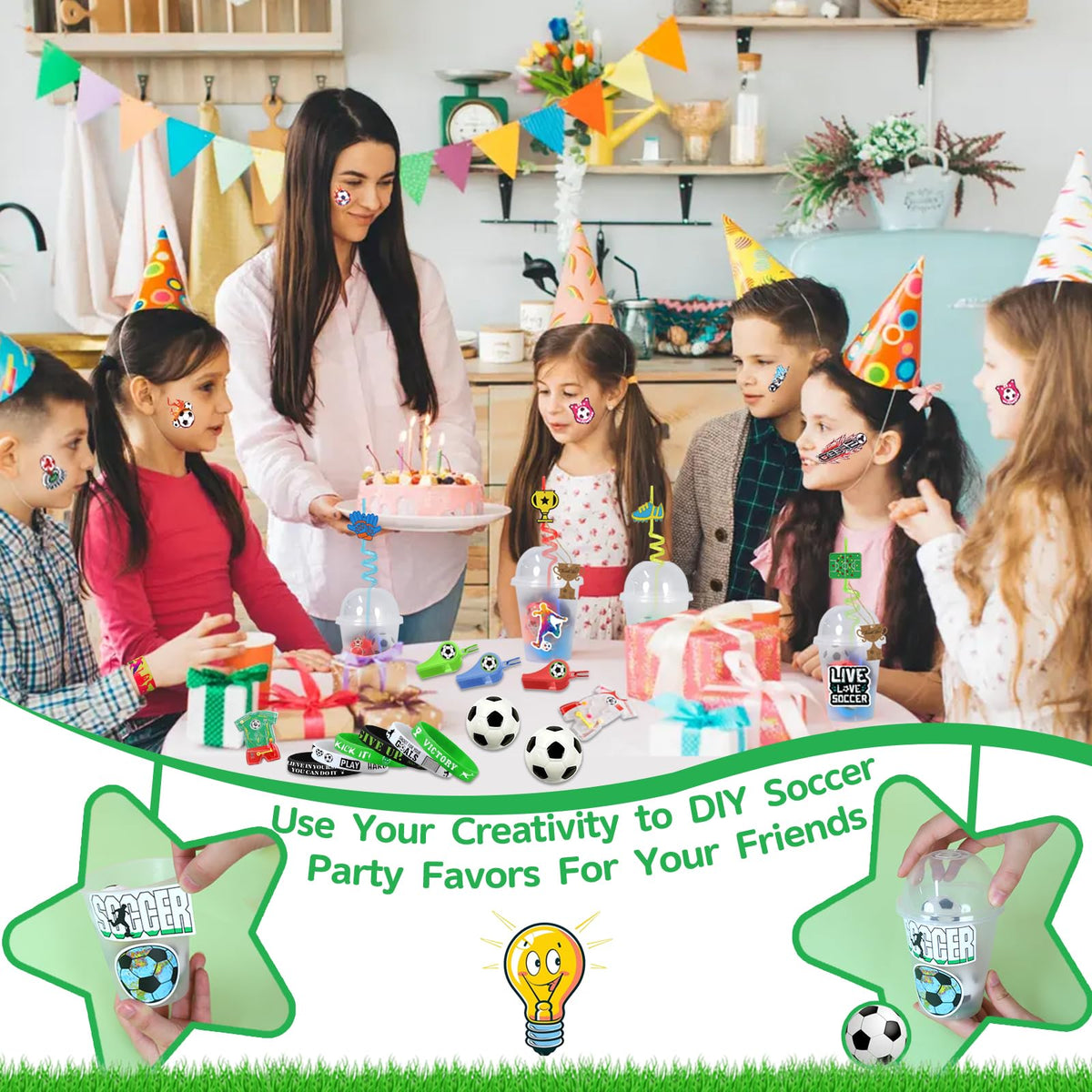 FINDRICH soccer party favors straws add color and easy drinking for fans.