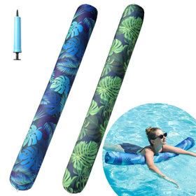 FindUWill 2-pack swim noodles blue-green flower pattern for group pool fun and buoyant support.