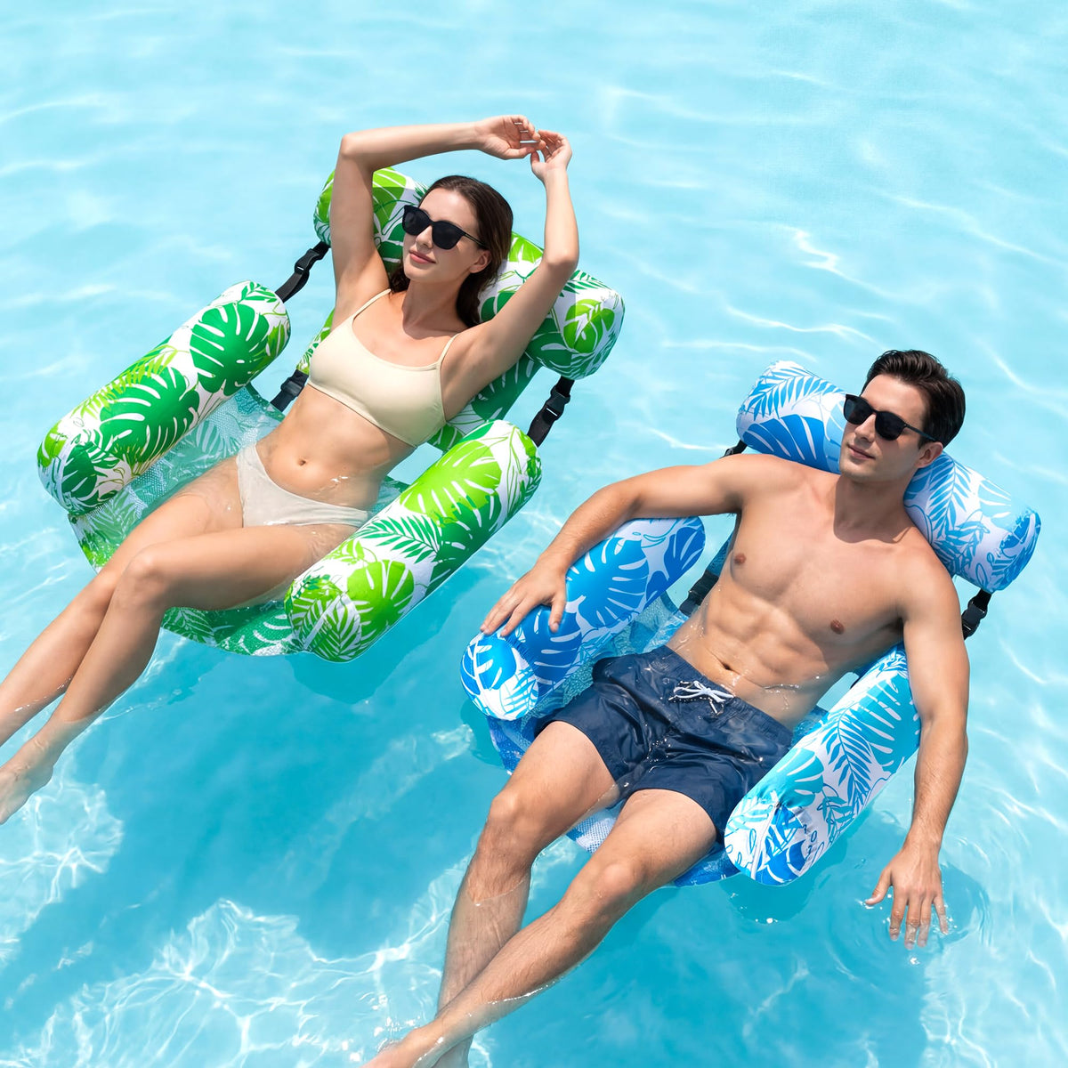 Ergonomic back and arm support enhances comfortable water lounging