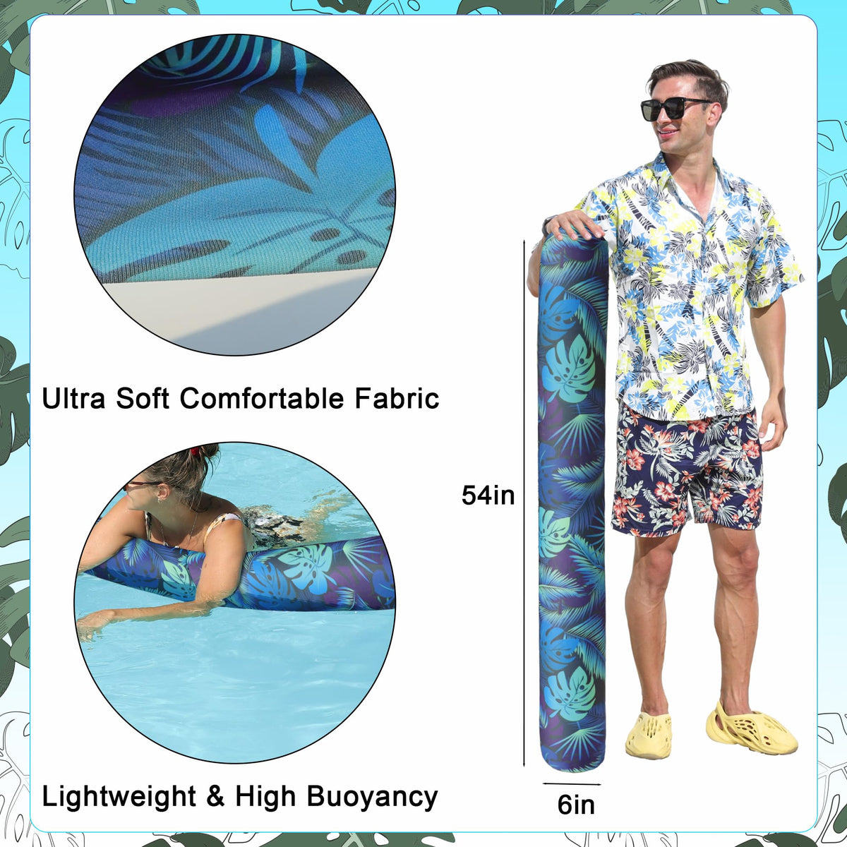 FindUWill fabric-covered swim noodle close-up showing soft durable cover for water use.