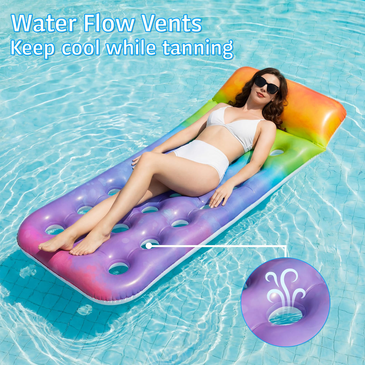 FindUWill pool float with headrest provides ergonomic support for long lounging.