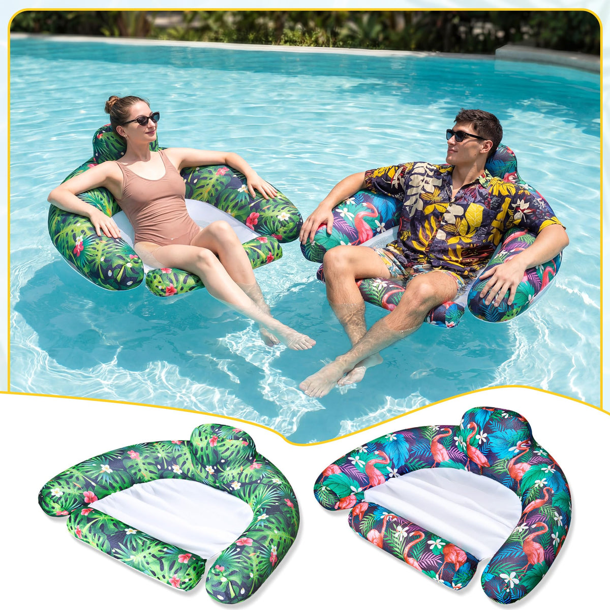 FindUWill inflatable pool float chair 2-pack extended leg support for relaxed stretching