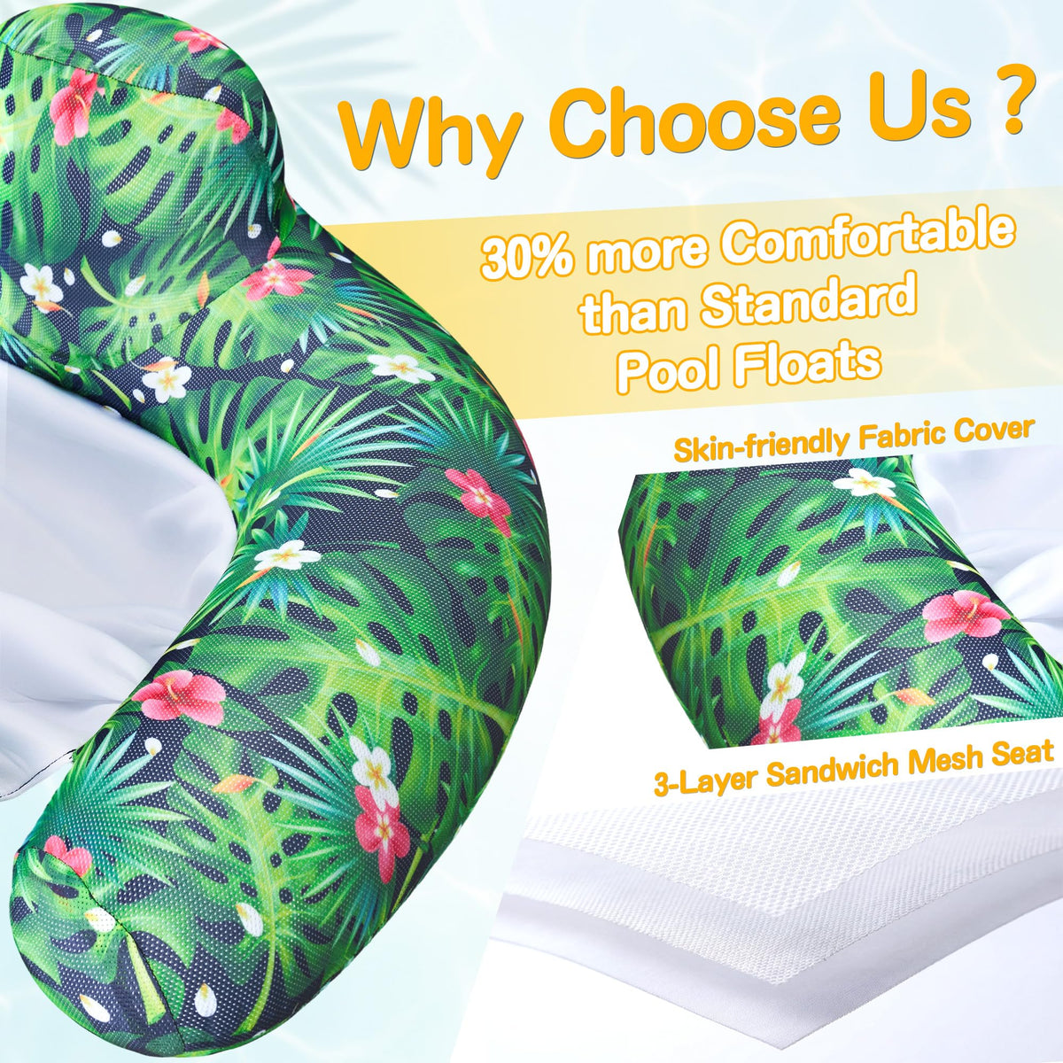 FindUWill inflatable pool float chair 2-pack front view highlighting mesh cushion cooling