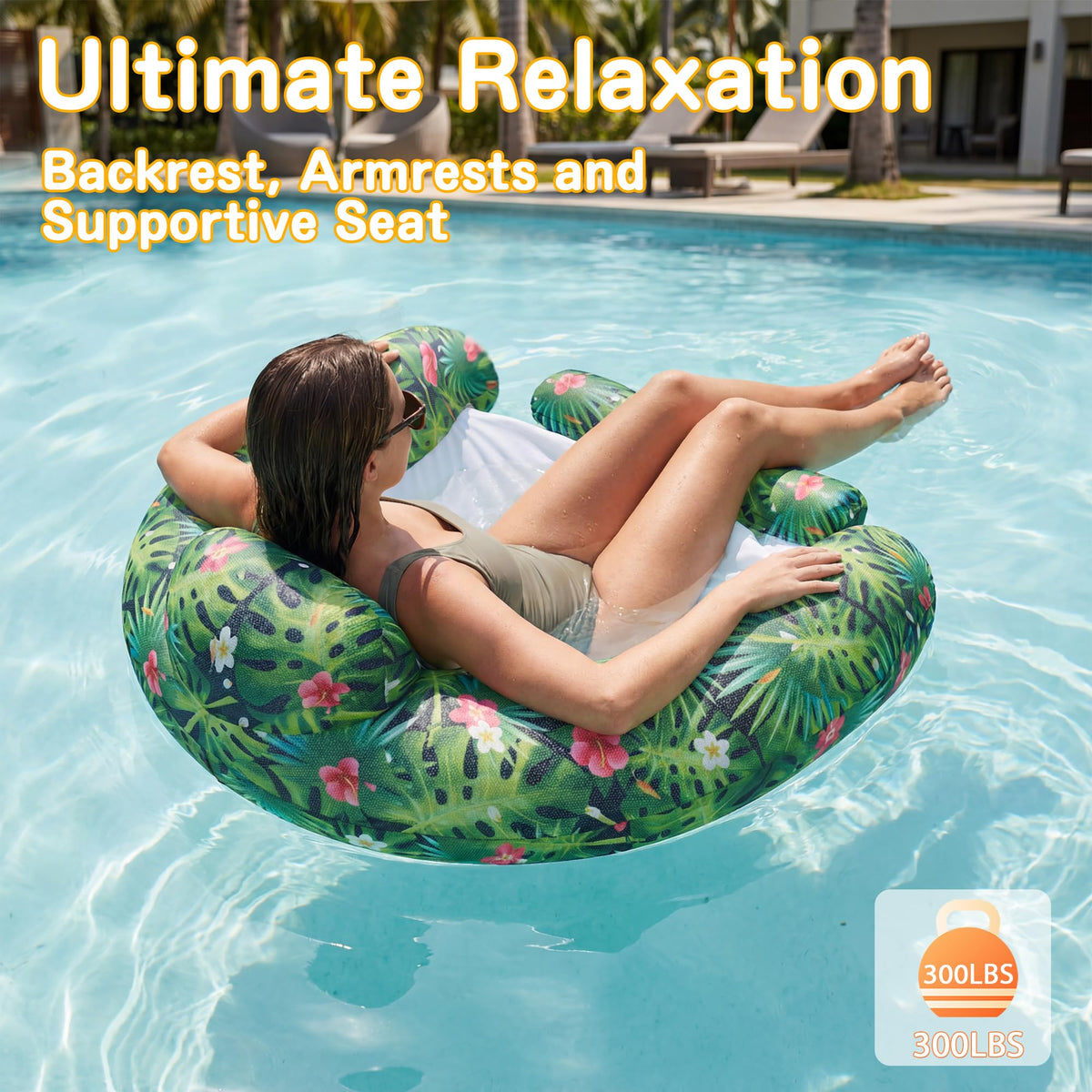 FindUWill inflatable pool float chair 2-pack in use during pool or lake days