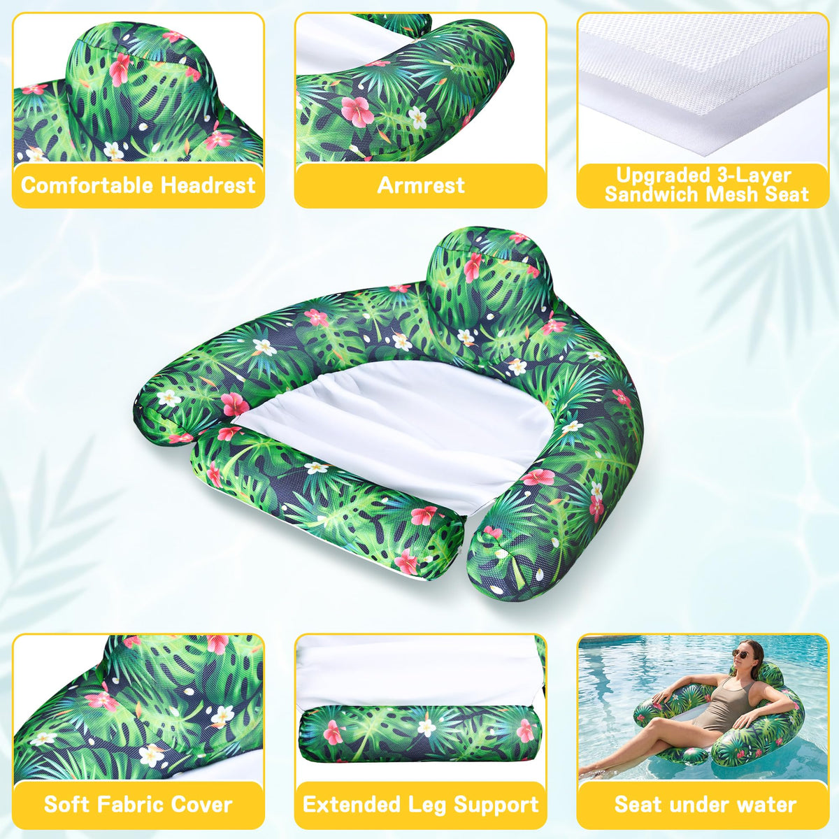 FindUWill inflatable pool float chair 2-pack stable design reduces tipping risk