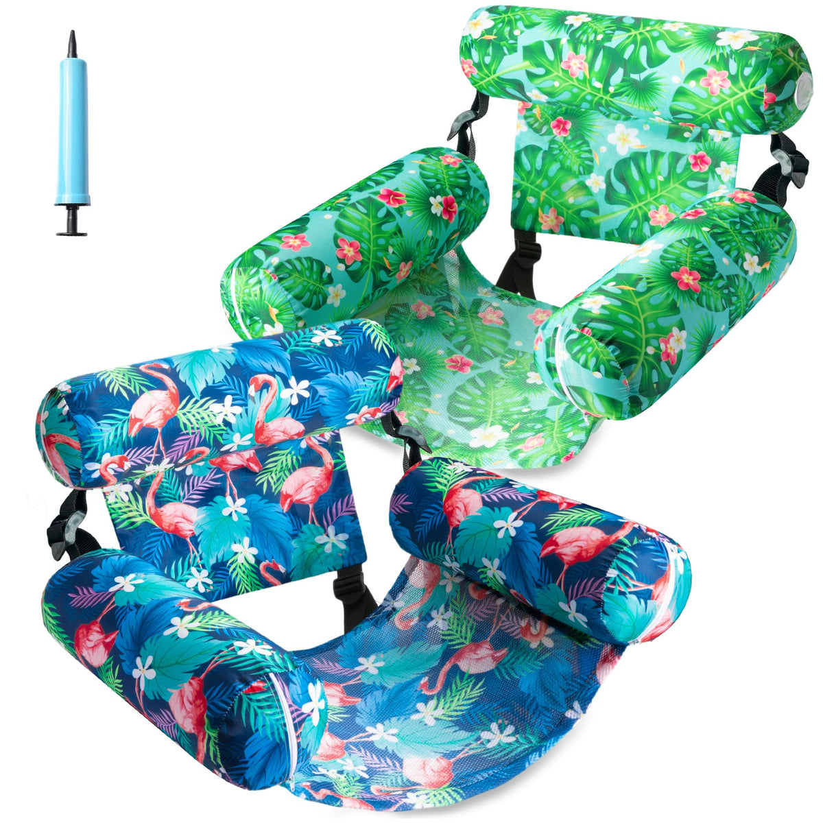 FindUWill inflatable pool floats for adults in green leaves flamingo design, ideal for relaxing in water.