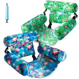 FindUWill inflatable pool floats for adults in green leaves flamingo design, ideal for relaxing in water.