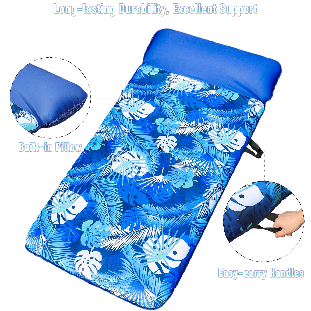 FindUWill palm-blue float adds stylish vibe to pool or beach outings.