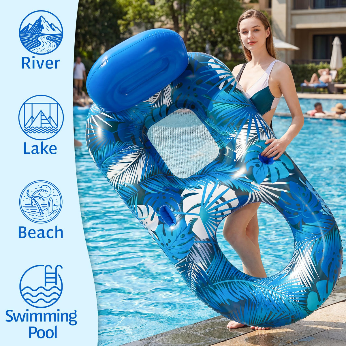 FindUWill oversized 65 by 42 inch pool float spacious seating for adults