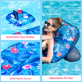 FindUWill pool float lounger in tropical blue design adds vibrant poolside style.