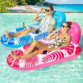 FindUWill pool floats two-pack in blue and red, side view for shared relaxation.