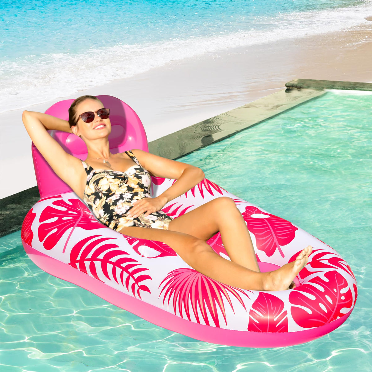FindUWill pool floats two-pack front view with cup and phone holder.