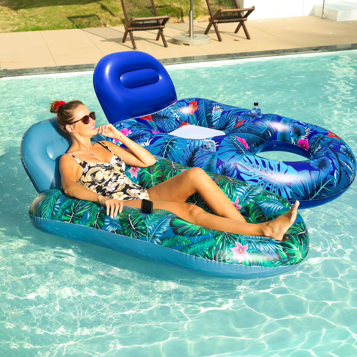 FindUWill pool float chair with backrest for extended lounging on the water.