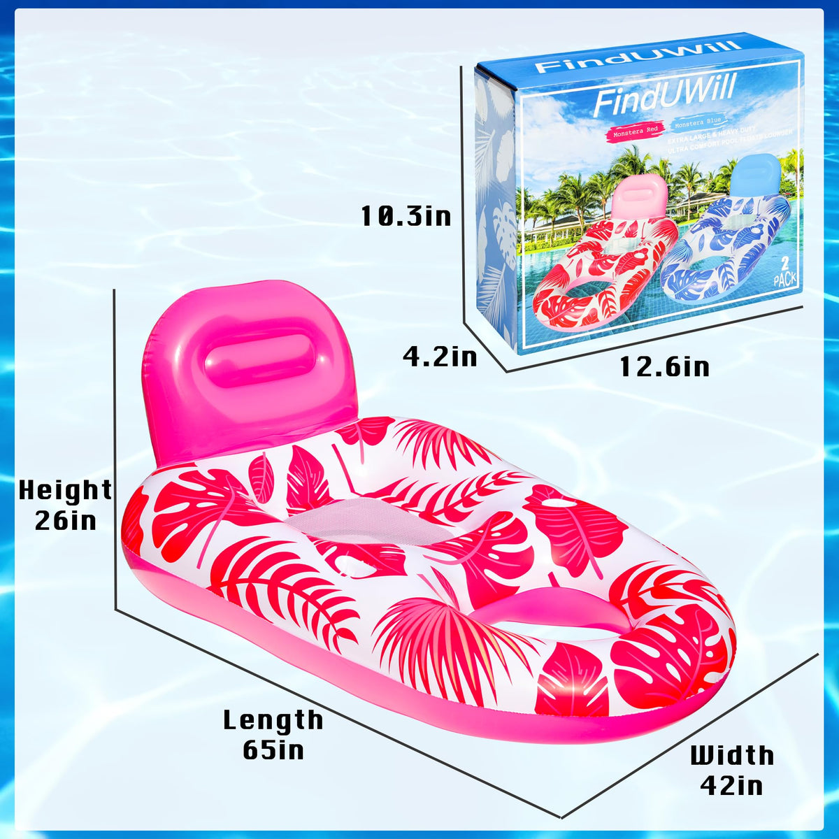 FindUWill two-pack floats in water suitable for lake or pool adventures.