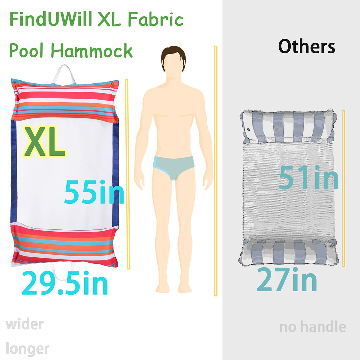 FindUWill pool hammock floats XL 2-pack drifter mode for drifting fun.