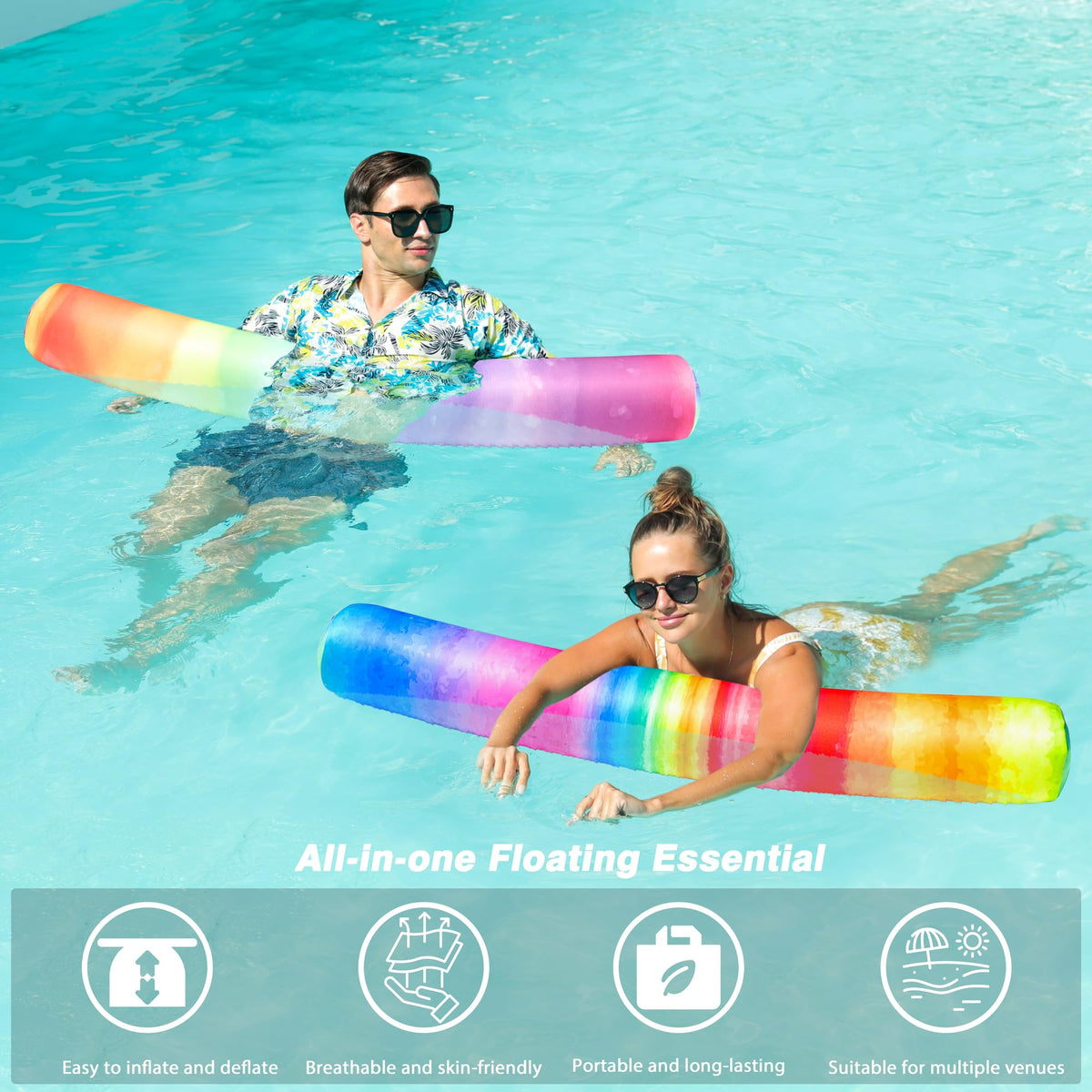 FindUWill rainbow floating noodle in water for poolside fun