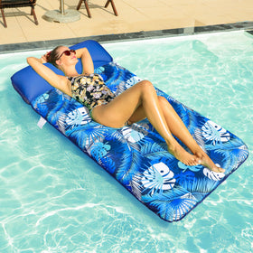 FindUWill soft fabric-covered pool float with cooling mesh for breathable comfort.