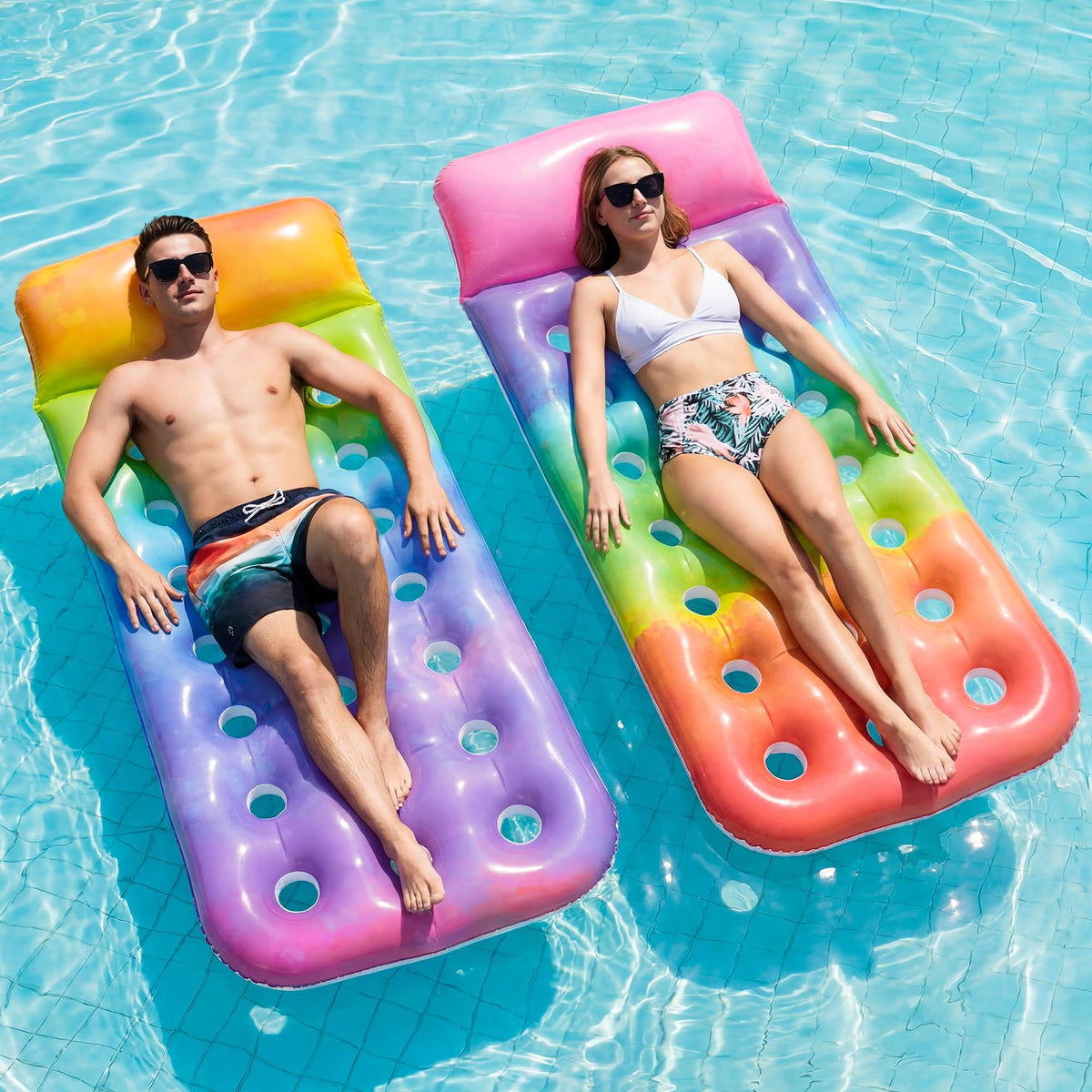 FindUWill two-pack pool floats for adults, fully inflated, ideal for pools and lakes.