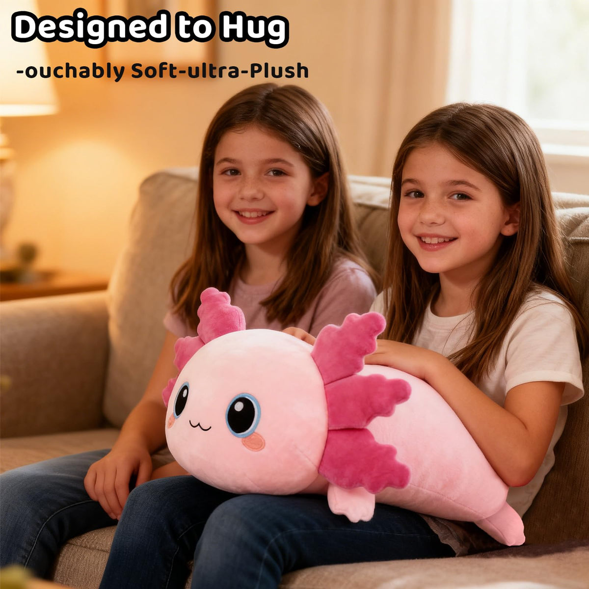 Finebee Axolotl Plush Close-up Fabric – ultra-soft texture invites touch.