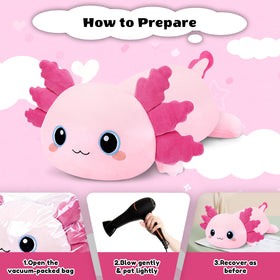 Finebee Axolotl Plush on Bed – cozy focal point for bedrooms.