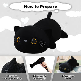 Finebee weighted black cat plush 23.6-inch size makes a soft decorative pillow.