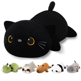 Finebee weighted black cat plush, 60 cm full-body view for cozy cuddling.