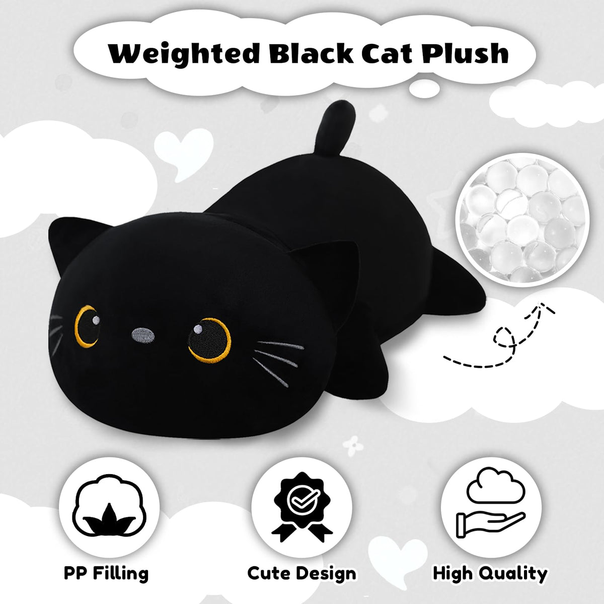 Finebee weighted black cat plush 9.8-inch size ideal for cuddly companions.