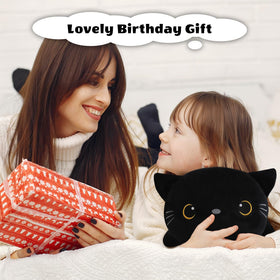 Finebee weighted black cat plush, office desk companion for calm focus.