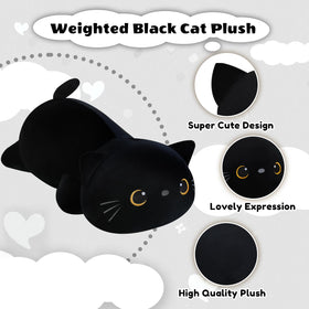 Finebee weighted black cat plush full body view for versatile decor.