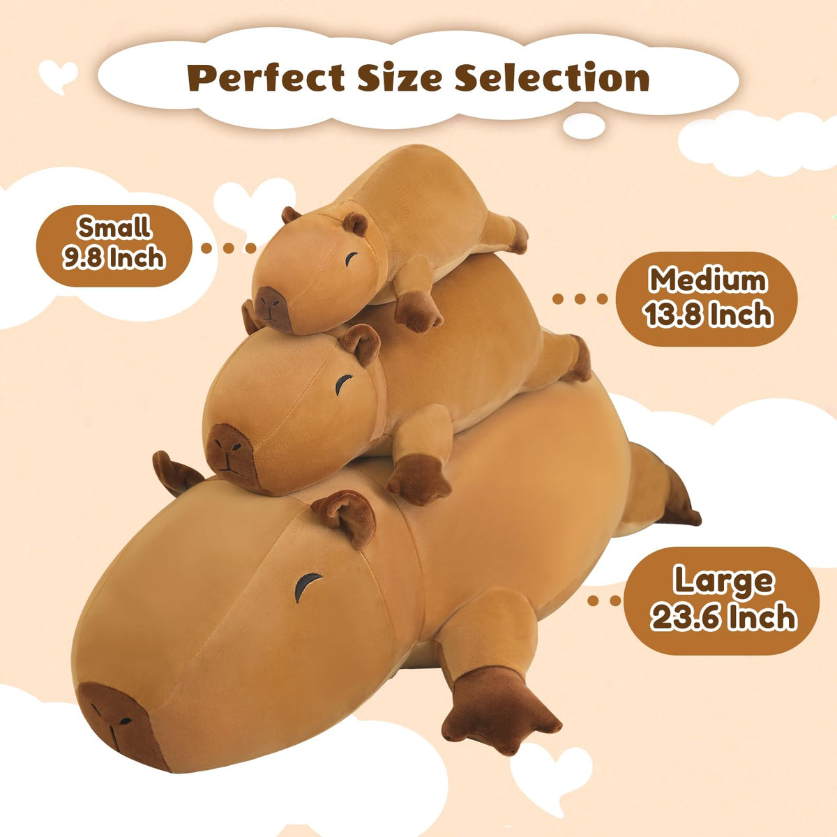 Finebee weighted capybara plush 60 cm size for decor and comfort