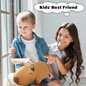 Finebee weighted capybara plush on a bed for bedtime comfort and decor